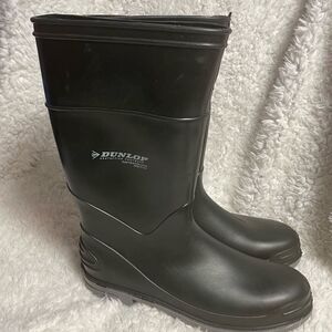 New Dunlop Men’s Black Rubber work Boots Plain Toe with Steel Shank SZ 14